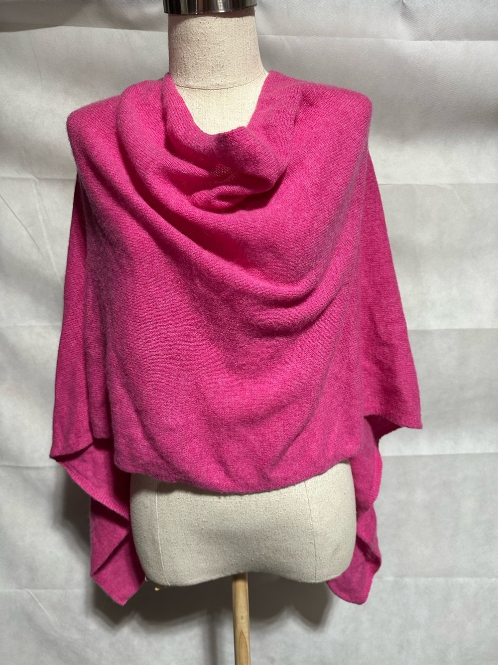 Alashan Cashmere Poncho Sweater Pink Cowl Neck Asymmetrical Wrap Womens OS